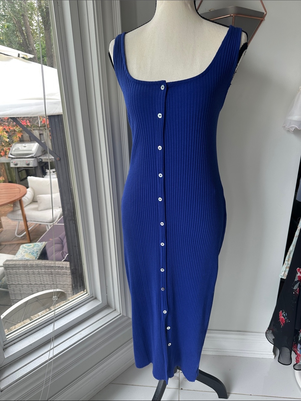ZARA Ribbed Button-Front Midi Maxi Dress Royal Cobalt Blue Tank Size Large